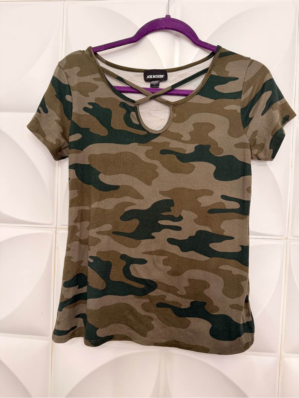 Joe Boxer Olive and Dark Green Camo Short Sleeve Keyhole Tee